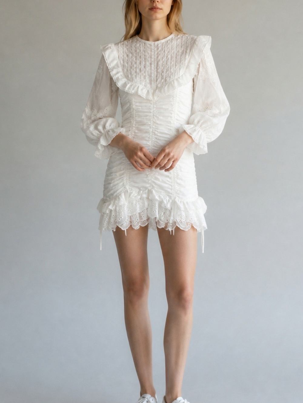 FARM Rio White Lace & Ruffle Mini Dress Sz Small NWT